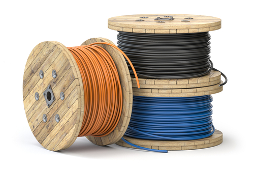 Wire,Electric,Cable,Of,Different,Colors,On,Wooden,Coil,Or